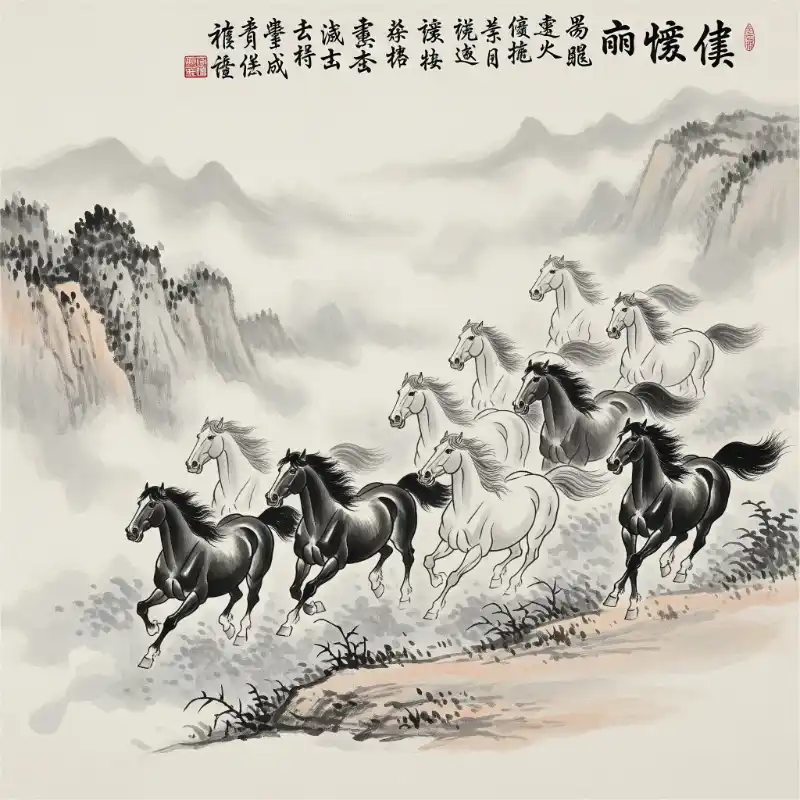 Ý nghĩa tranh Mã Đáo Thành Công cách treo thu hút tài lộc 36 Tranh Mã Đáo Thành Công ngựa phi núi non hùng vĩ