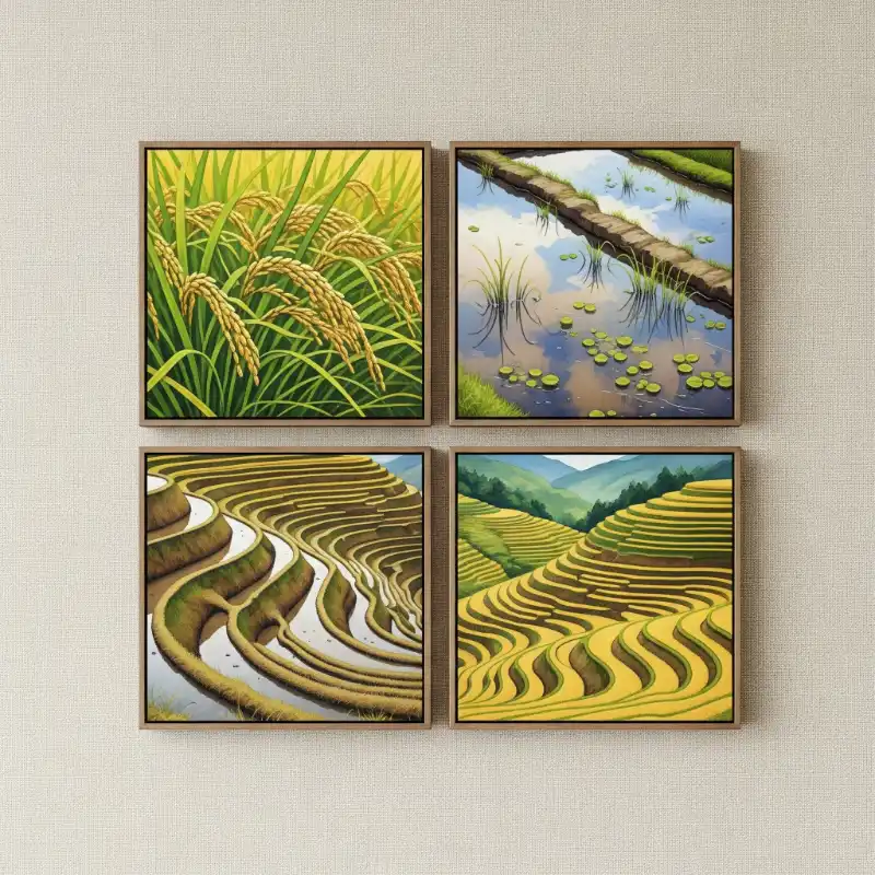 98+ Tranh ruộng bậc thang mùa lúa chín - Ý nghĩa phong thủy 43 Tranh ruộng bậc thang mùa lúa chín bộ bốn tranh đồng lúa