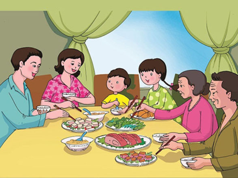 Bức tranh vẽ về ước mơ có một gia đình sum vầy, hạnh phúc, luôn yêu thương và cùng nhau tận hưởng những bữa cơm đầm ấm, tràn đầy tiếng cười.