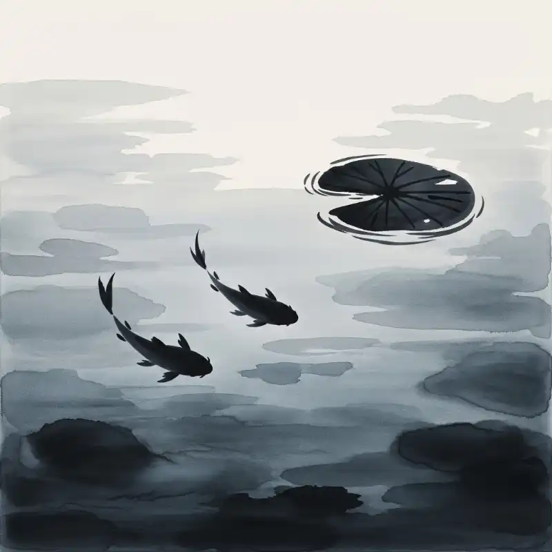 Tranh Cá Chép hai Cá Chép mực bơi nhẹ nhàng.