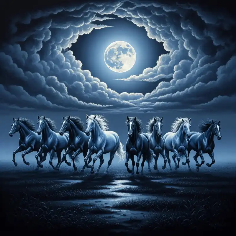 Ý nghĩa tranh Mã Đáo Thành Công cách treo thu hút tài lộc 37 Tranh Mã Đáo Thành Công đàn ngựa phi dưới trăng tròn