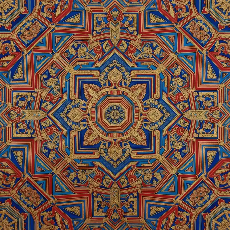 Tranh thờ hoa văn đối xứng đỏ xanh vàng