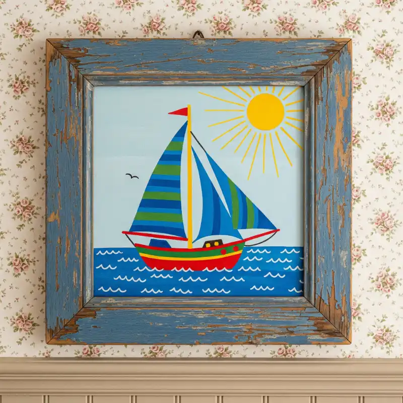 Tranh Thuận Buồm Xuôi Gió thuyền buồm sặc sỡ dưới nắng vàng.