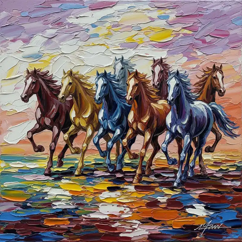 Ý nghĩa tranh Mã Đáo Thành Công cách treo thu hút tài lộc 38 Tranh Mã Đáo Thành Công ngựa chạy trên dải màu ấn tượng