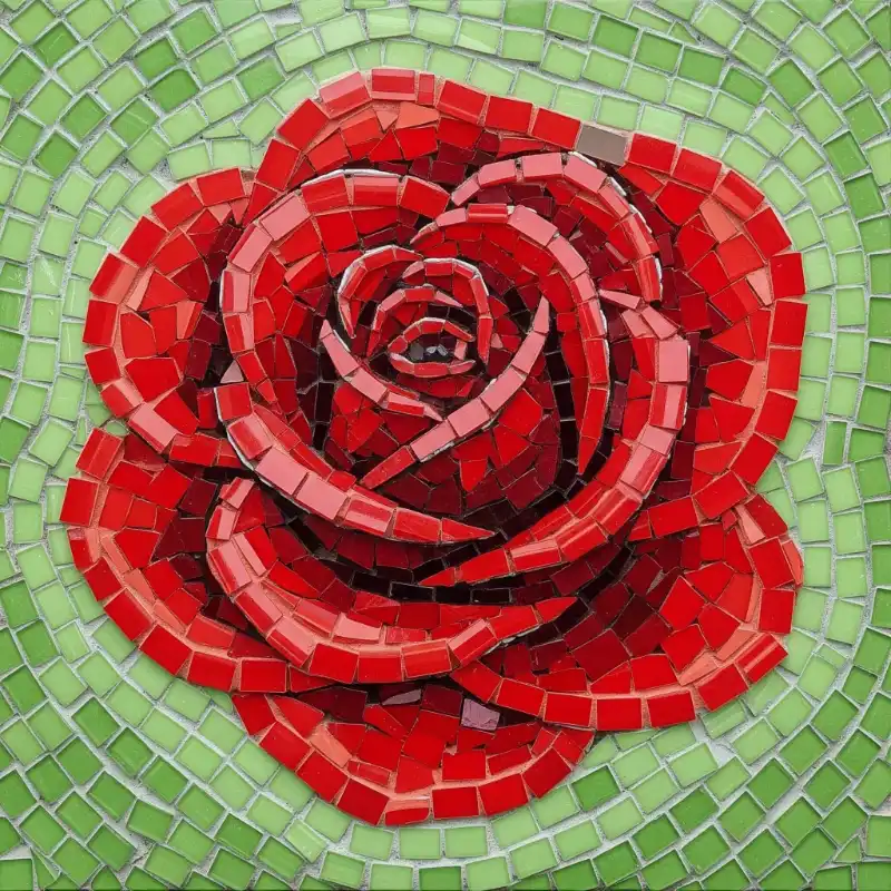 Tranh mosaic hoa hồng đỏ, nền xanh lá