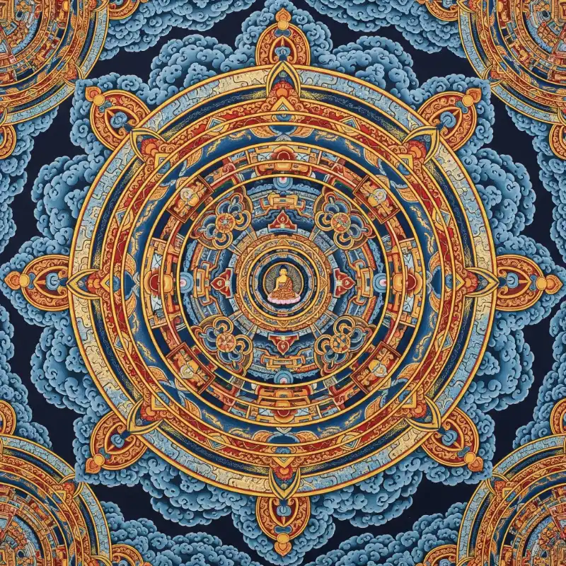 Tranh thờ mandala Phật giáo hình bánh xe