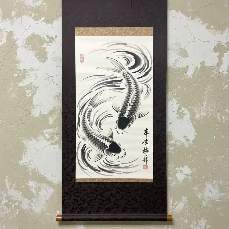 Tranh Cá Chép hai Cá Chép mực Tàu treo tường.