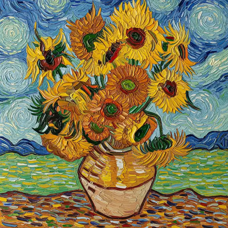 Tranh tĩnh vật bó hoa hướng dương rực rỡ