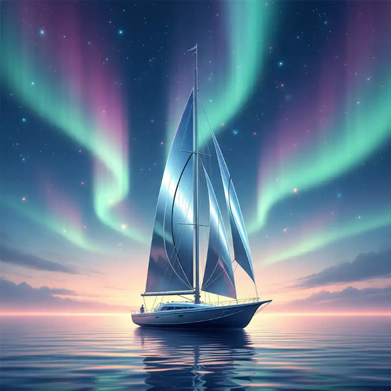 Tranh Thuận Buồm Xuôi Gió thuyền buồm dưới ánh cực quang.