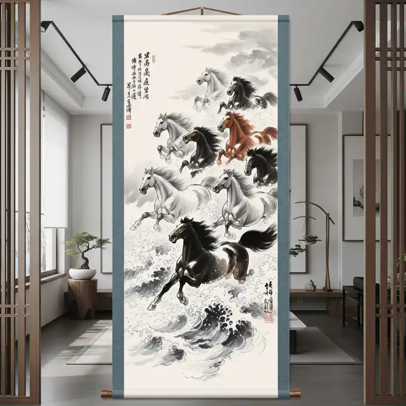 Tranh bát mã bức cuộn tám ngựa phi nước