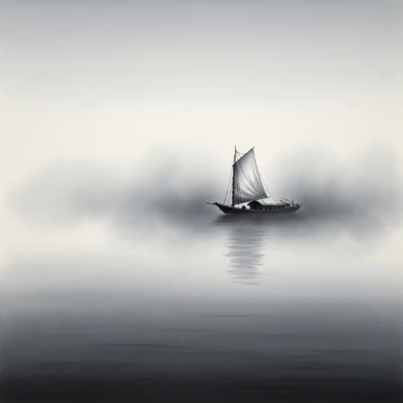 Tranh Thuận Buồm Xuôi Gió thuyền buồm giữa biển sương mù