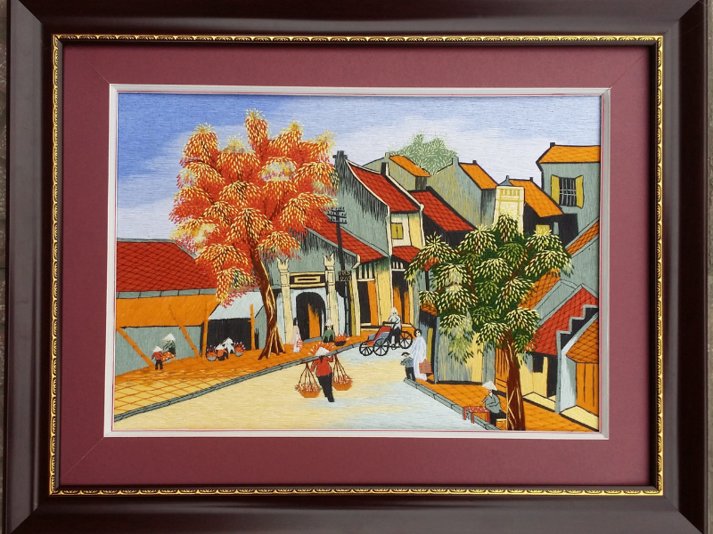 Tranh phố cổ thêu tay