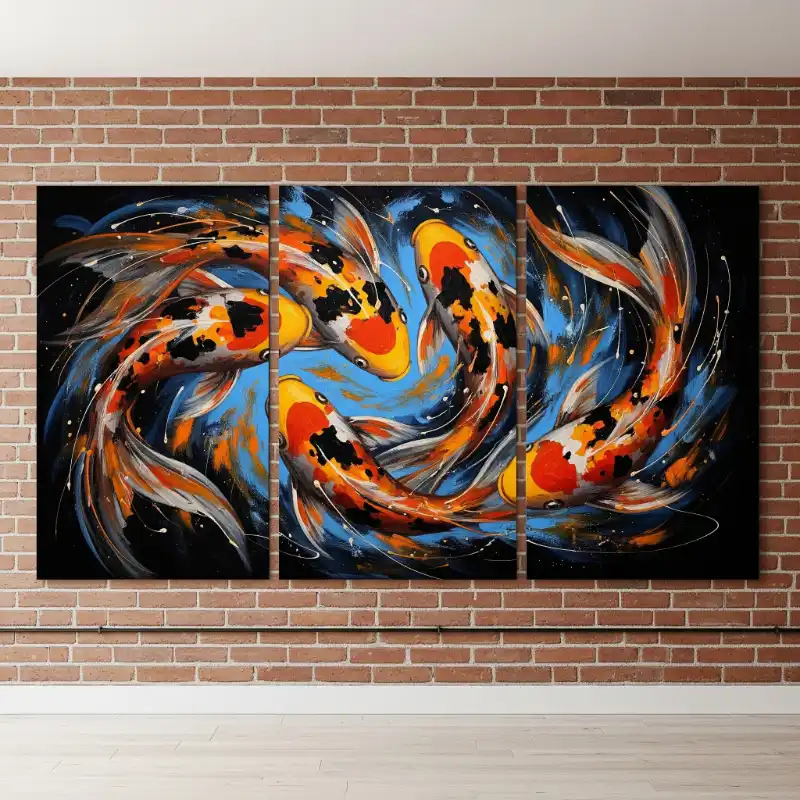 Tranh Cá Chép bộ ba Cá Chép màu sắc rực rỡ.