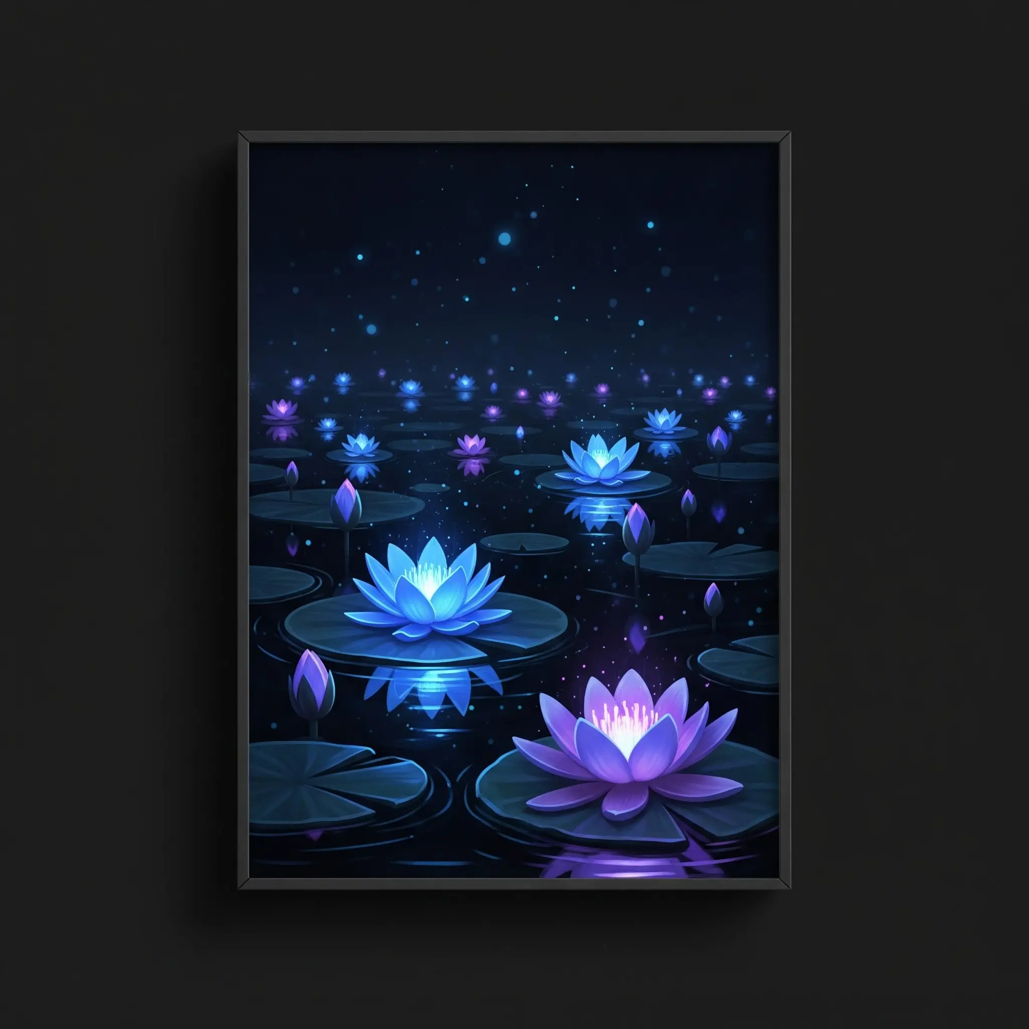 20. Tranh hoa Súng sen đêm huyền ảo