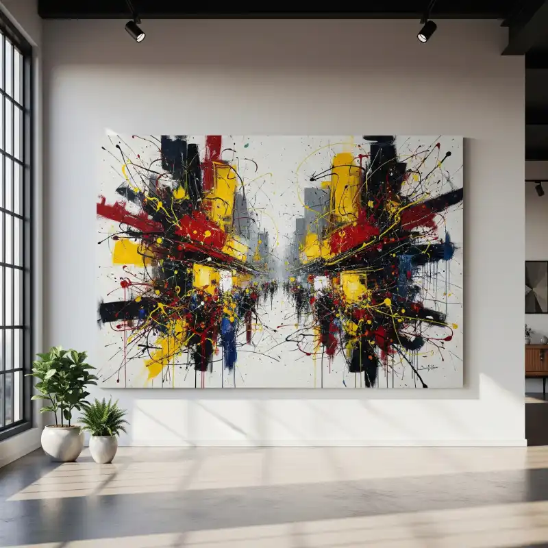 Tranh Phố Cổ Hà Nội phố thị trừu tượng, sắc màu bùng nổ.