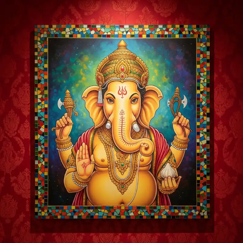 Tranh thờ thần Ganesha trên nền đỏ