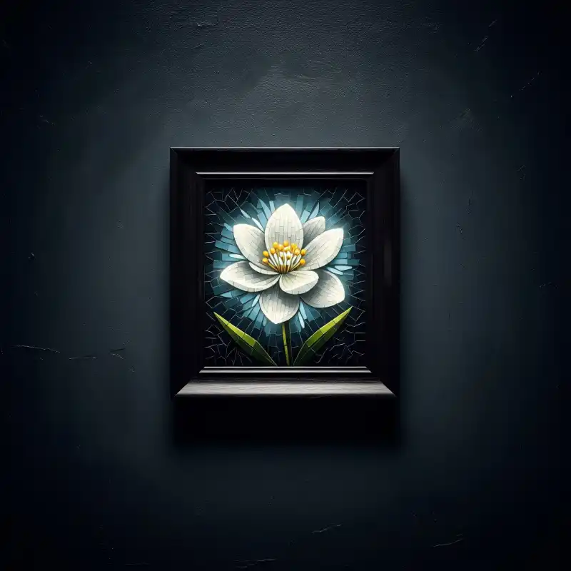 Tranh mosaic hoa trắng phát sáng trong khung