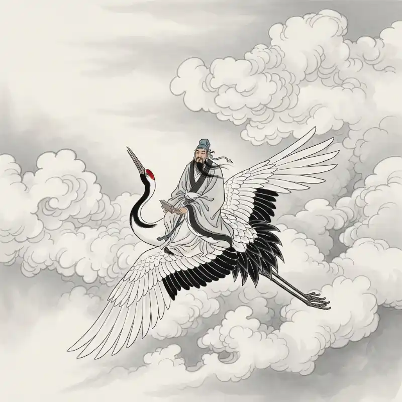Tranh thờ ông tiên cưỡi hạc giữa mây