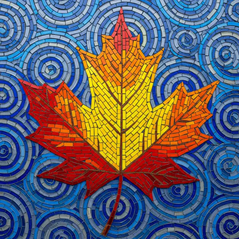 Tranh mosaic lá phong rực rỡ trên sóng