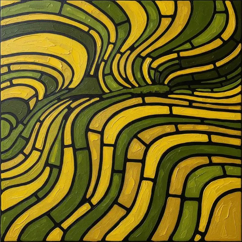 98+ Tranh ruộng bậc thang mùa lúa chín - Ý nghĩa phong thủy 53 Tranh ruộng bậc thang mùa lúa chín tranh trừu tượng màu xanh vàng