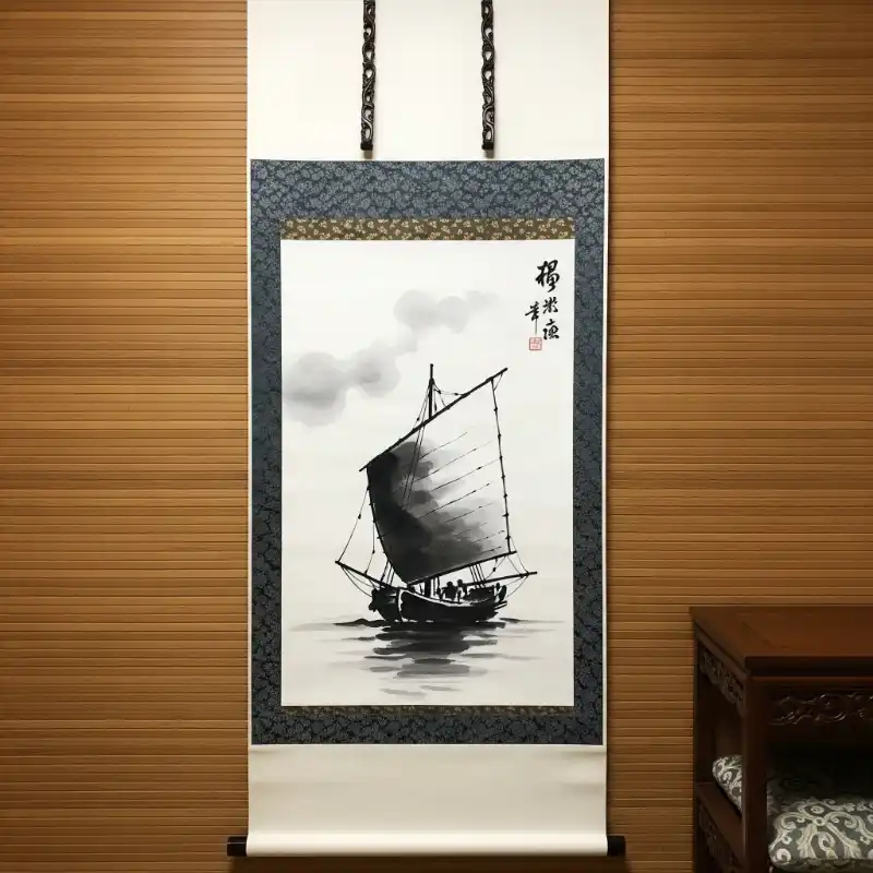 Tranh Thuận Buồm Xuôi Gió cuộn tranh thuyền buồm thủy mặc