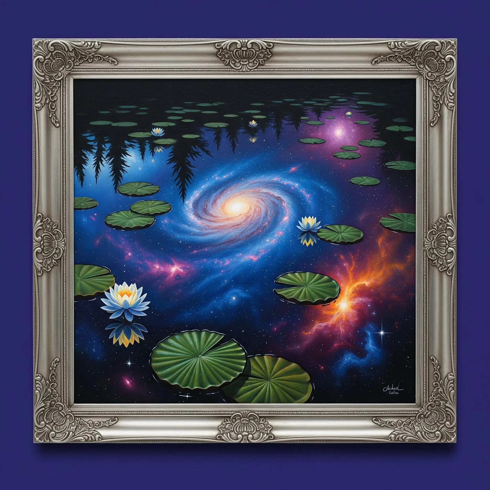 25. Tranh hoa Súng hồ súng phản chiếu ngân hà.