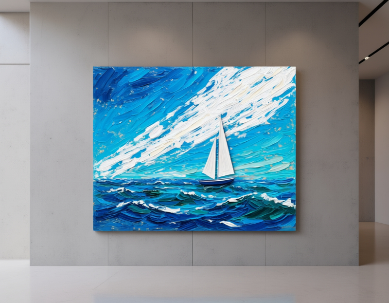 Tranh thuận buồm xuôi gió thuyền buồm đơn độc giữa biển