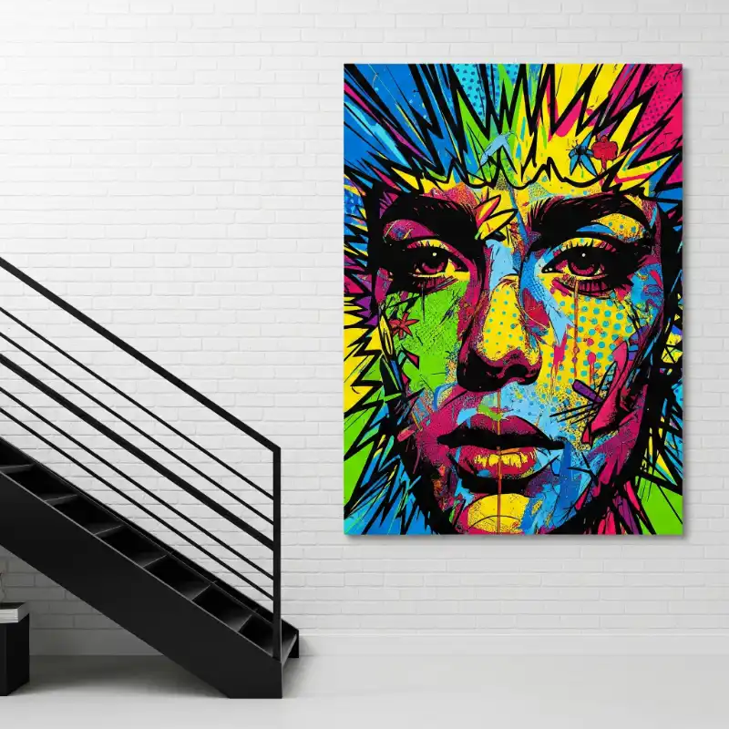 Tranh treo cầu thang chân dung pop art cạnh cầu thang