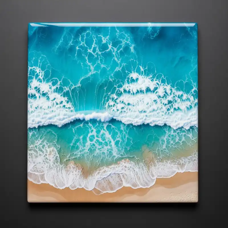 Tranh biển resin 3D hiệu ứng sóng vỗ bờ cát.