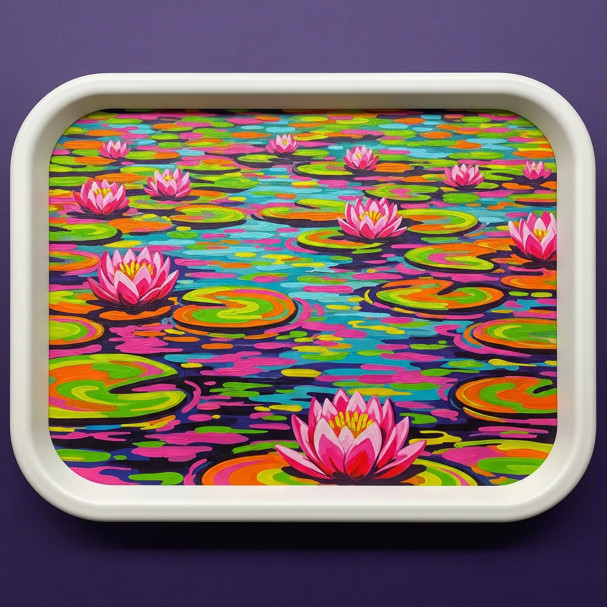 28. Tranh hoa Súng mặt hồ hoa lá rực rỡ.