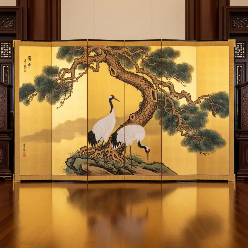 Tranh thờ hai hạc dưới tán tùng