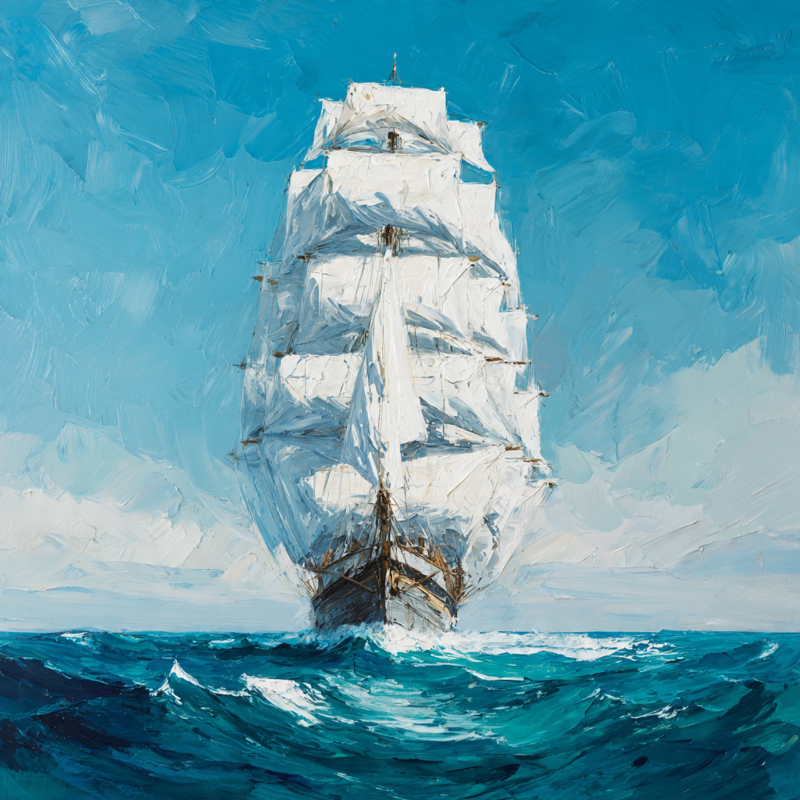 Tranh thuận buồm xuôi gió thuyền buồm lớn giữa biển khơi