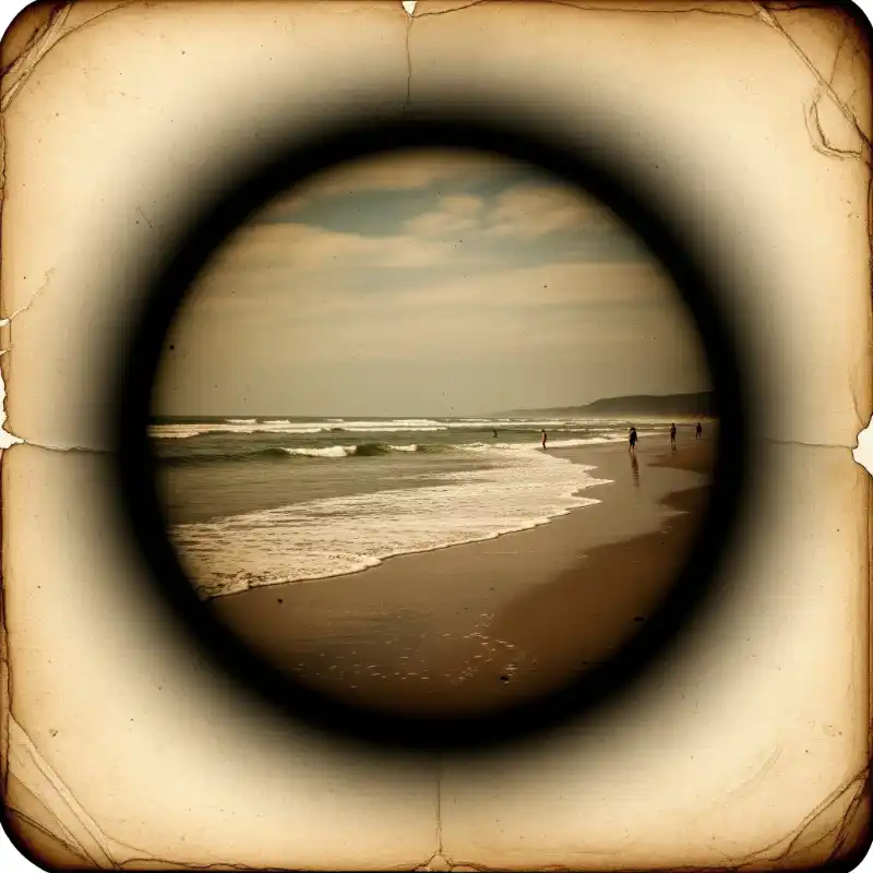 Tranh biển phong cách vintage hoài cổ, bờ biển yên bình.