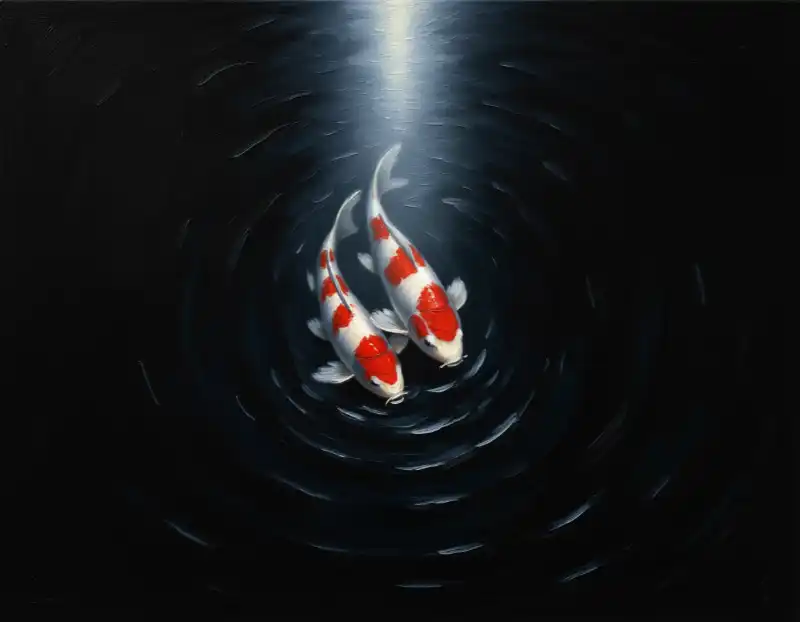 Tranh Cá Chép đôi Cá Chép nổi bật trong đêm