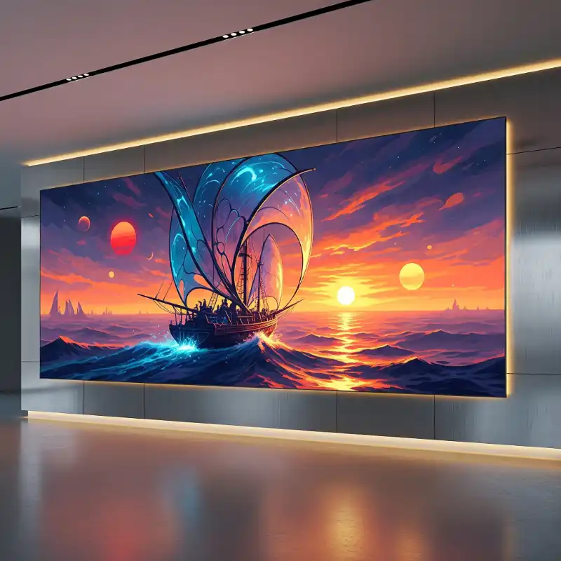 Tranh Thuận Buồm Xuôi Gió thuyền buồm huyền ảo, hoàng hôn lãng mạn