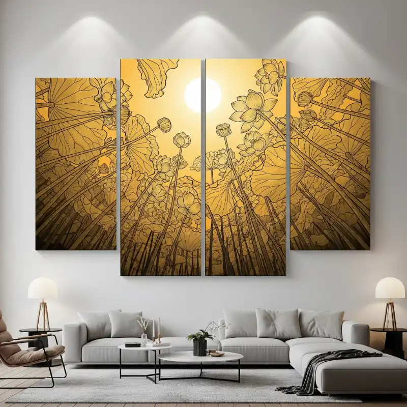 Tranh trúc chỉ sen vươn mình đón nắng vàng