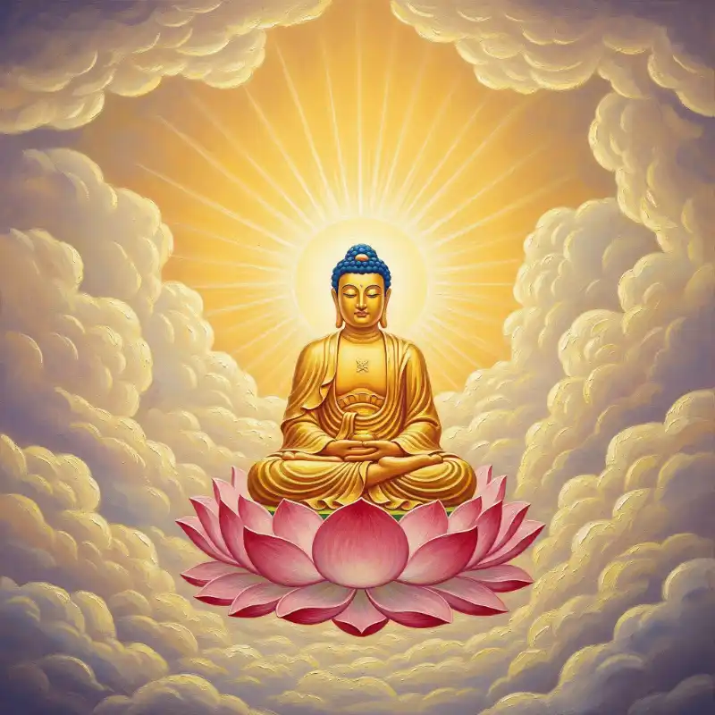 Tranh thờ đức Phật toả sáng giữa mây