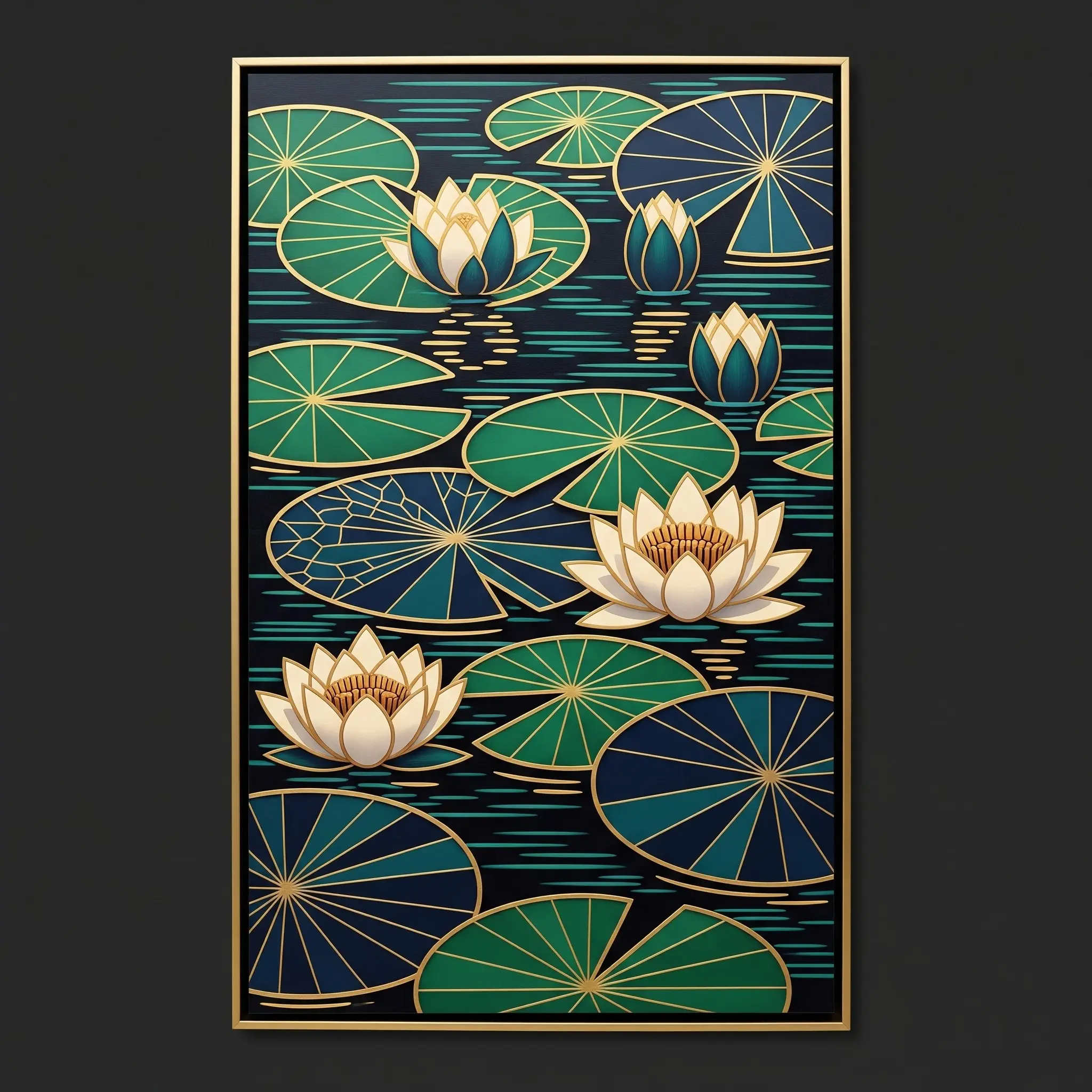 33. Tranh hoa Súng hoa súng vàng, xanh tinh xảo.