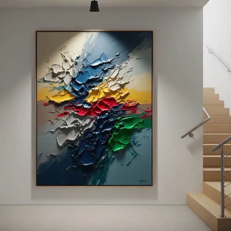 Tranh treo cầu thang tranh sắc màu nổi bật cạnh cầu thang