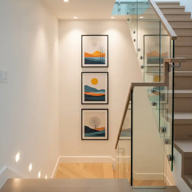 Tranh treo cầu thang ba tranh phong cảnh trên tường