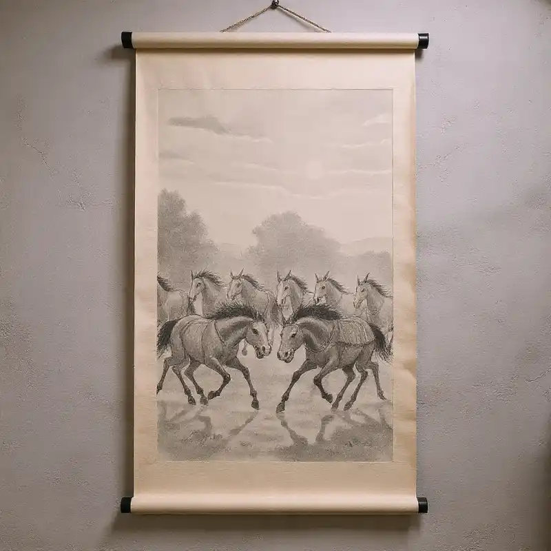 Ý nghĩa tranh Mã Đáo Thành Công cách treo thu hút tài lộc 26 Tranh Mã Đáo Thành Công bức thư họa tám ngựa mực.