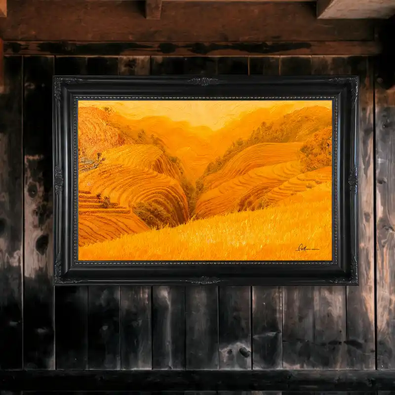 98+ Tranh ruộng bậc thang mùa lúa chín - Ý nghĩa phong thủy 33 Tranh ruộng bậc thang mùa lúa chín khung cảnh ruộng bậc thang vàng rực