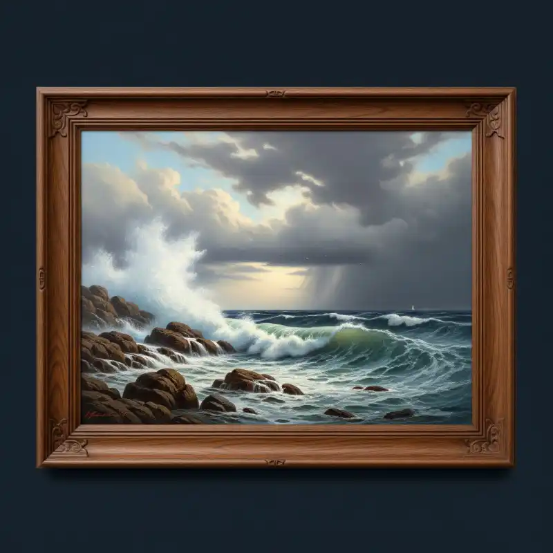 Tranh biển màu nước tối giản cảnh bình minh trên biển.