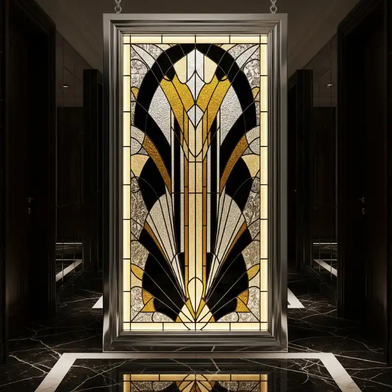 Tranh kính họa tiết Art Deco sang trọng, đối xứng