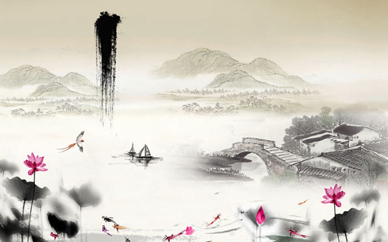 Tranh thủy mặc hoa sen lấy nước làm hồn, lấy mực làm khí