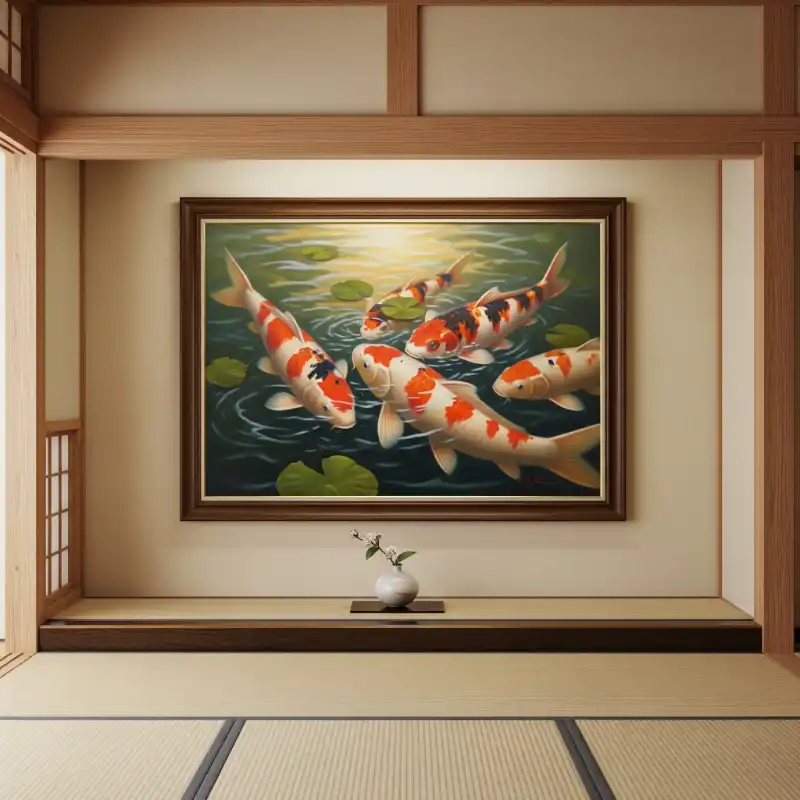 Tranh Cá Chép đàn Cá Chép trong ao lá sen