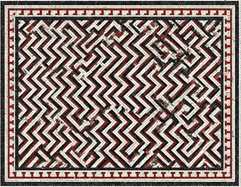 Tranh mosaic họa tiết hình học zích zắc đỏ