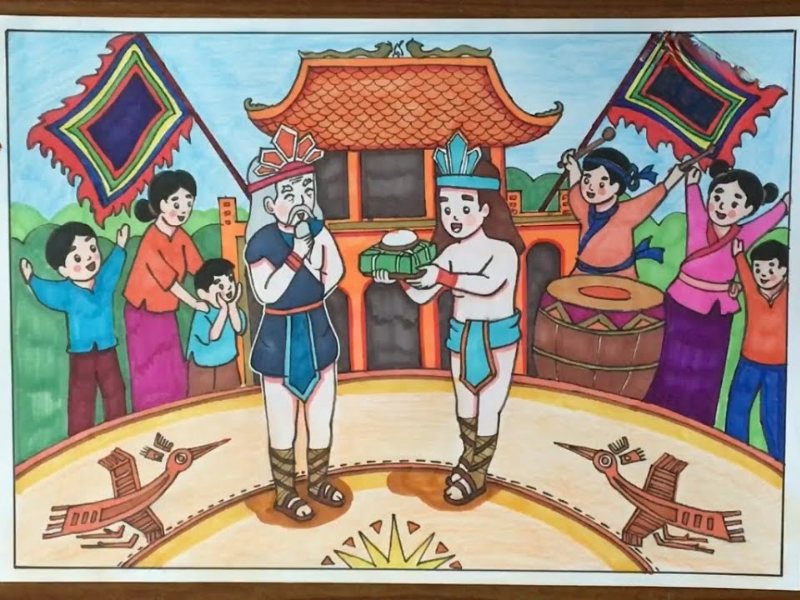 Lang Liêu dâng bánh chưng bánh giầy lên Vua cha
