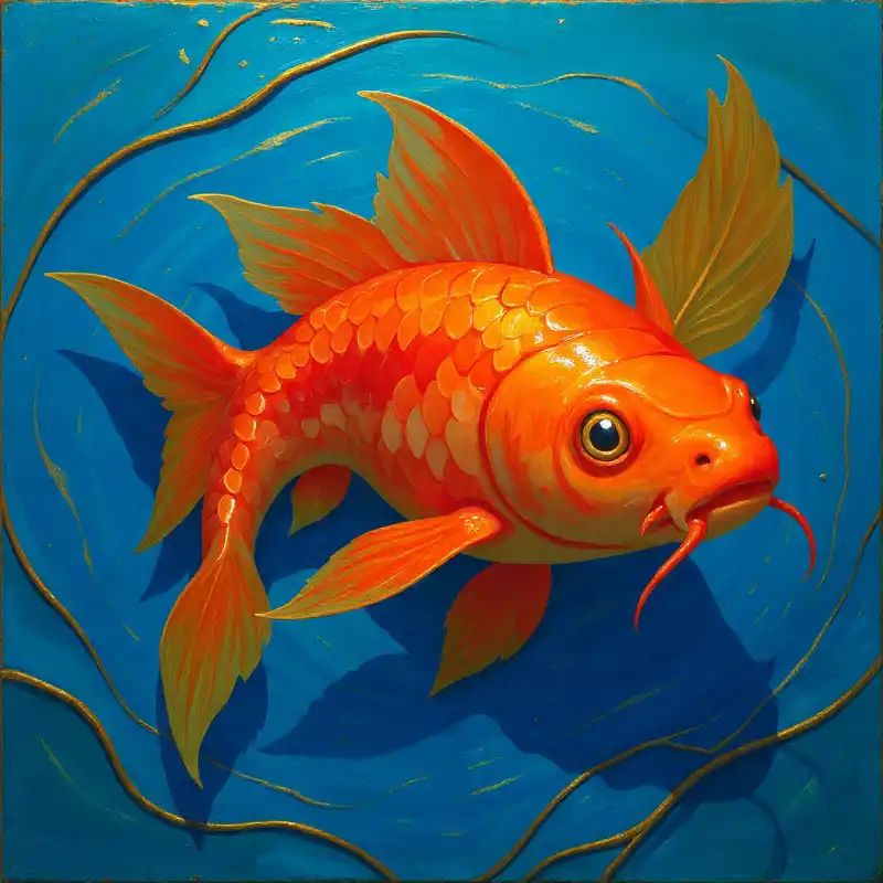 Tranh Cá Chép cá vàng nổi bật trên nền xanh