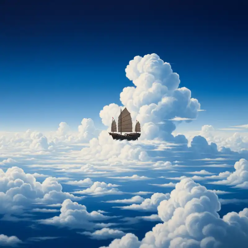 Tranh Thuận Buồm Xuôi Gió thuyền buồm bay giữa tầng mây